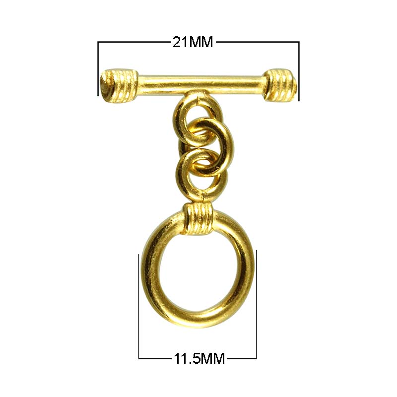 18K Gold Overlay Ringed Bar Toggle Clasp with polished golden finish, handcrafted in India