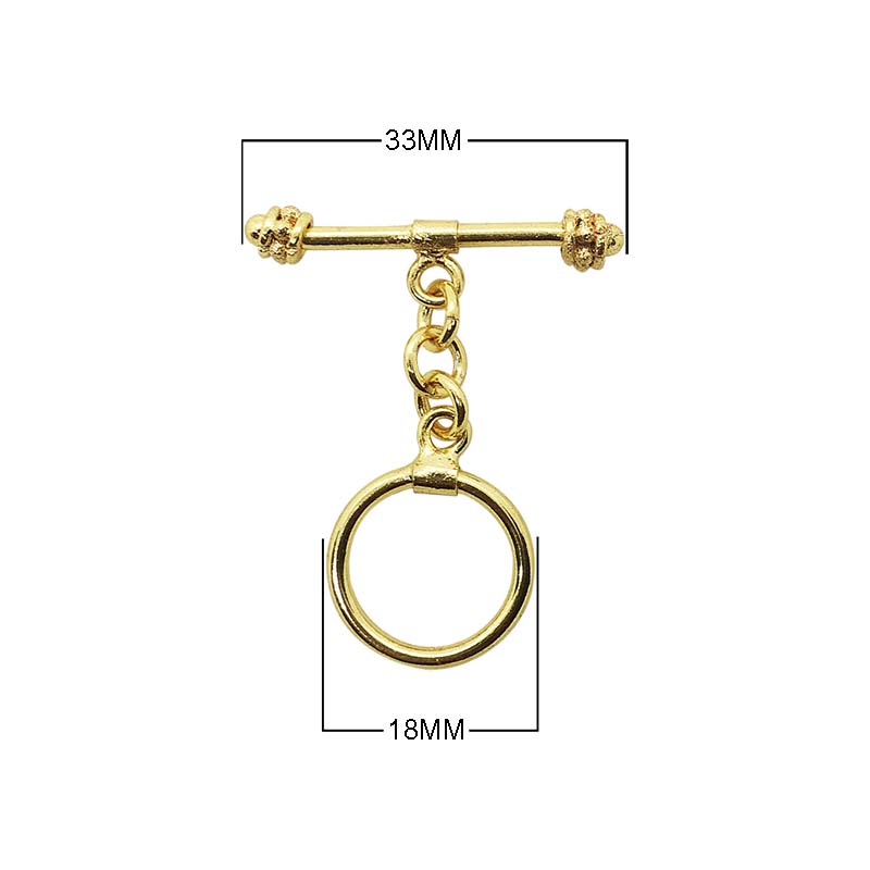18K Gold Overlay Decorative Bar Toggle Clasp with polished finish, handcrafted in India