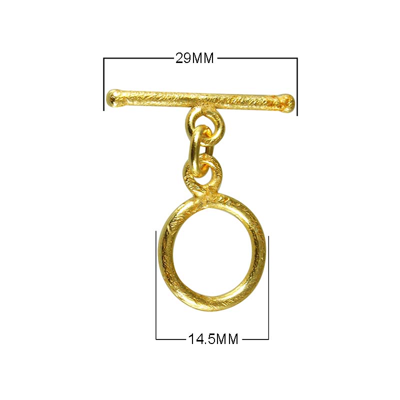 18K Gold Overlay Textured Toggle Clasp with polished golden finish, handcrafted in India