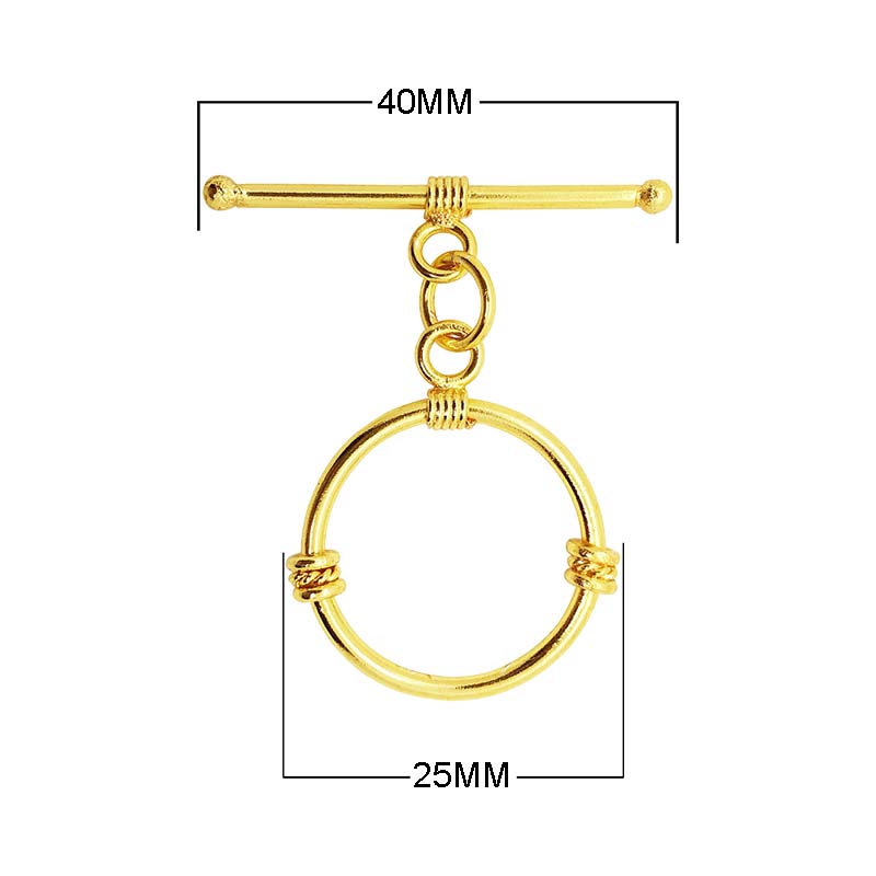 18K Gold Overlay Round Toggle Clasp with wire detailing, handcrafted in India