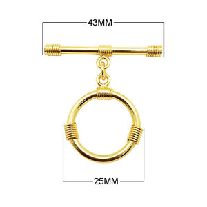 18K Gold Overlay Wire-Wrapped Round Toggle Clasp with polished golden finish, handcrafted in India