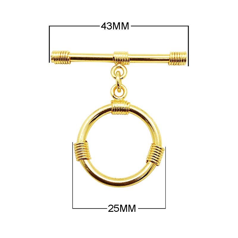 18K Gold Overlay Wire-Wrapped Round Toggle Clasp with polished golden finish, handcrafted in India