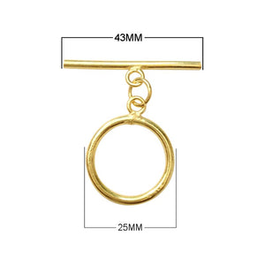 18K Gold Overlay Minimalist Round Toggle Clasp with polished golden finish, handcrafted in India