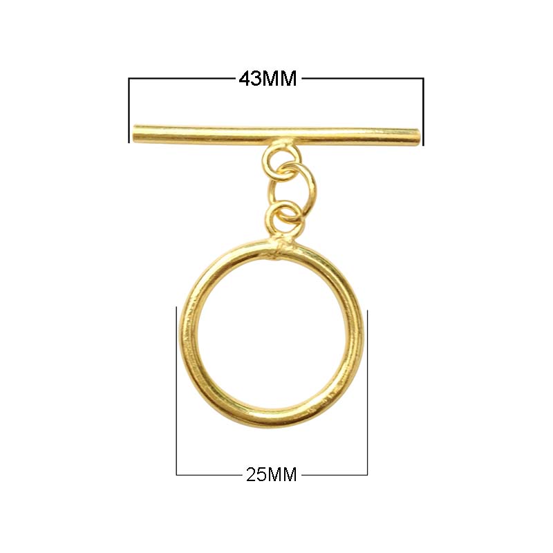 18K Gold Overlay Minimalist Round Toggle Clasp with polished golden finish, handcrafted in India