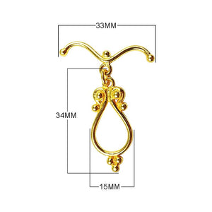 18K Gold Overlay Ornate Teardrop Toggle Clasp with decorative bar, handcrafted in India