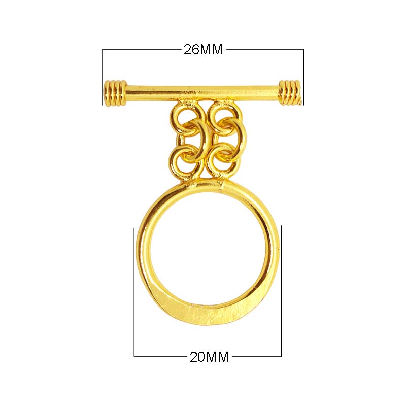 18K Gold Overlay Double-Chain Round Toggle Clasp with polished golden finish, handcrafted in India