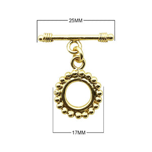 18K Gold Overlay Beaded Round Toggle Clasp with polished golden finish, handcrafted in India
