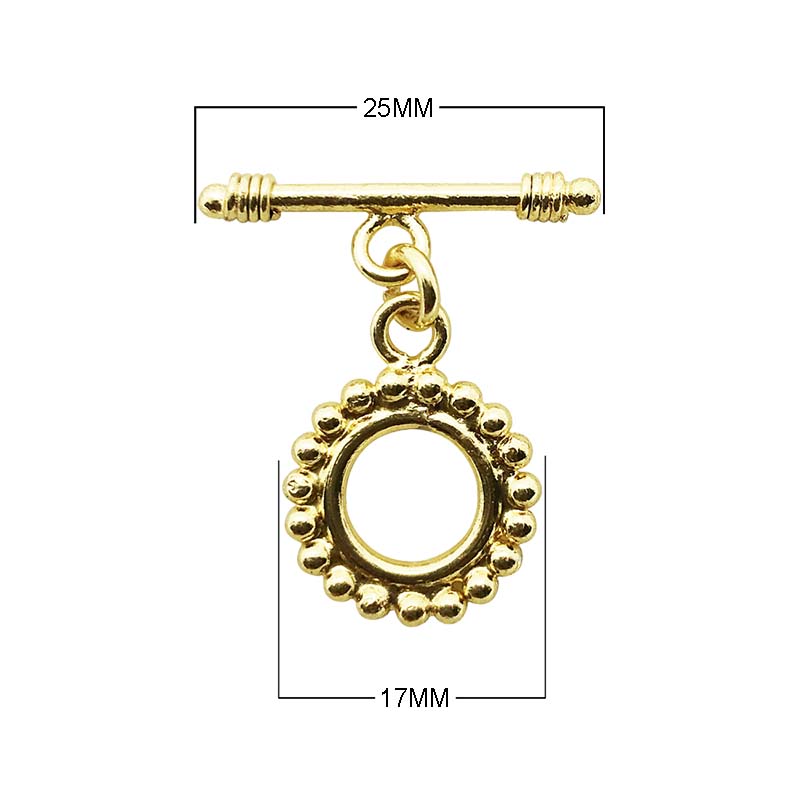 18K Gold Overlay Beaded Round Toggle Clasp with polished golden finish, handcrafted in India