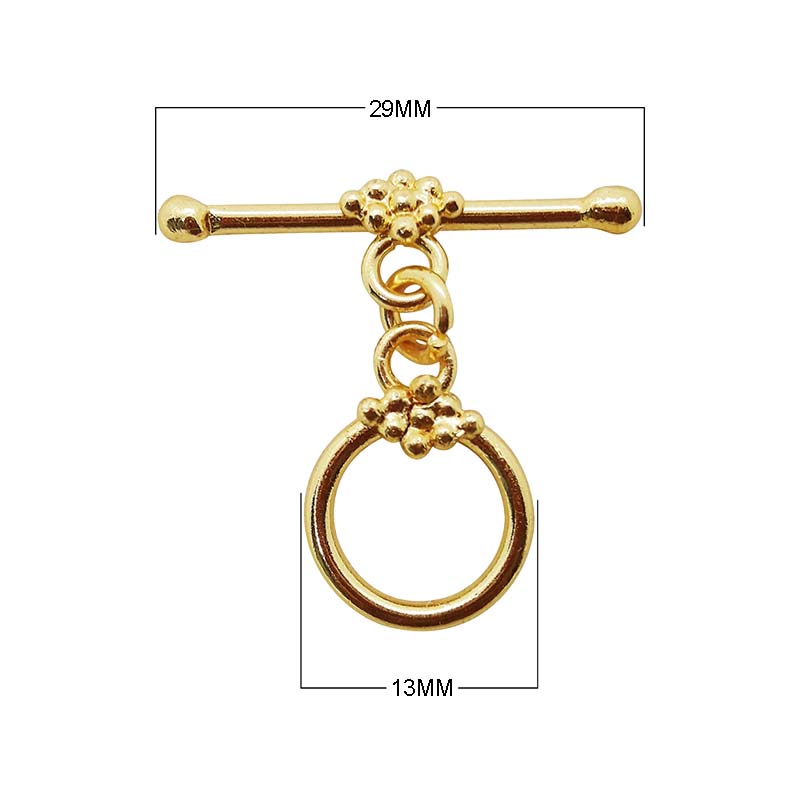 18K Gold Overlay Floral Beaded Toggle Clasp with polished golden finish, handcrafted in India