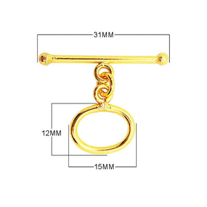 18K Gold Overlay Oval Toggle Clasp with polished golden finish, handcrafted in India
