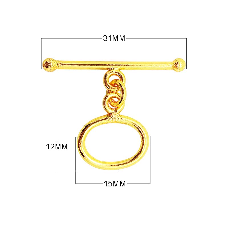 18K Gold Overlay Oval Toggle Clasp with polished golden finish, handcrafted in India