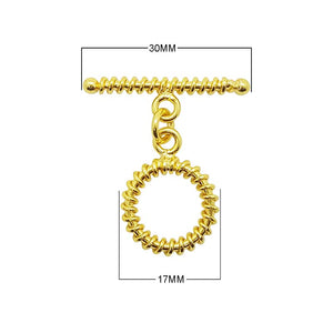 18K Gold Overlay Spiral Edge Toggle Clasp handcrafted in India with polished golden finish