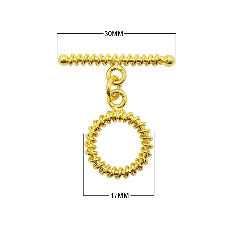 18K Gold Overlay Spiral Edge Toggle Clasp handcrafted in India with polished golden finish