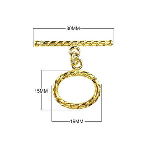 18K Gold Overlay Twisted Rope Toggle Clasp handcrafted in India with polished finish