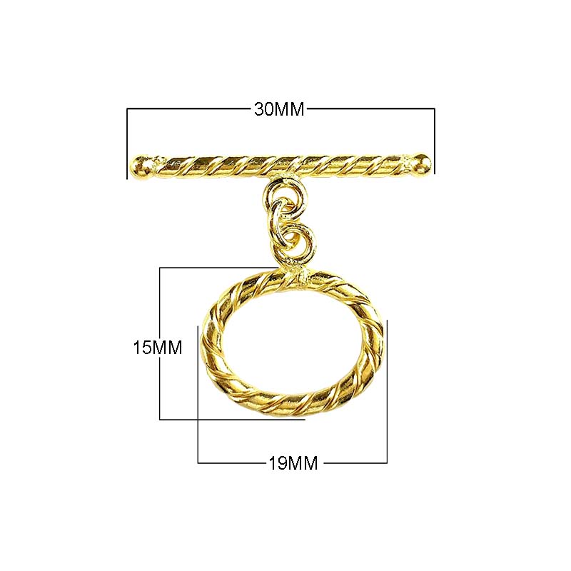 18K Gold Overlay Twisted Rope Toggle Clasp handcrafted in India with polished finish