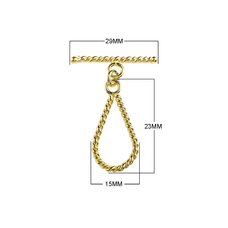 18K Gold Overlay Rope Teardrop Toggle Clasp handcrafted in India for bulk jewelry