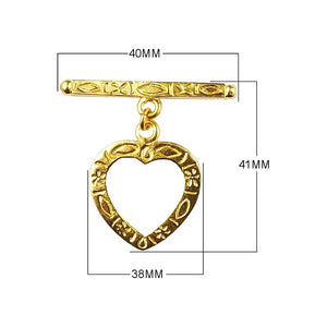 18K Gold Overlay Heart Toggle Clasp with engraved detailing handcrafted in India for wholesale jewelry