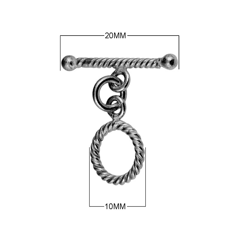 Black Rhodium Overlay Rope Design Toggle Clasp, handcrafted in India with polished and oxidized finish.