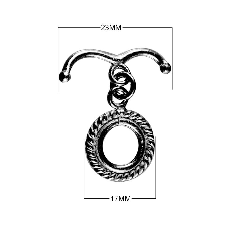 Black Rhodium Overlay Curved Bar Toggle Clasp with rope-textured loop, handcrafted in India.