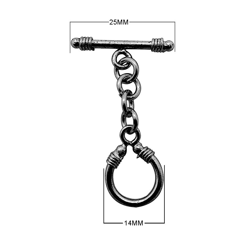 Black Rhodium Overlay Chain Link Toggle Clasp with polished loop, handcrafted in India.