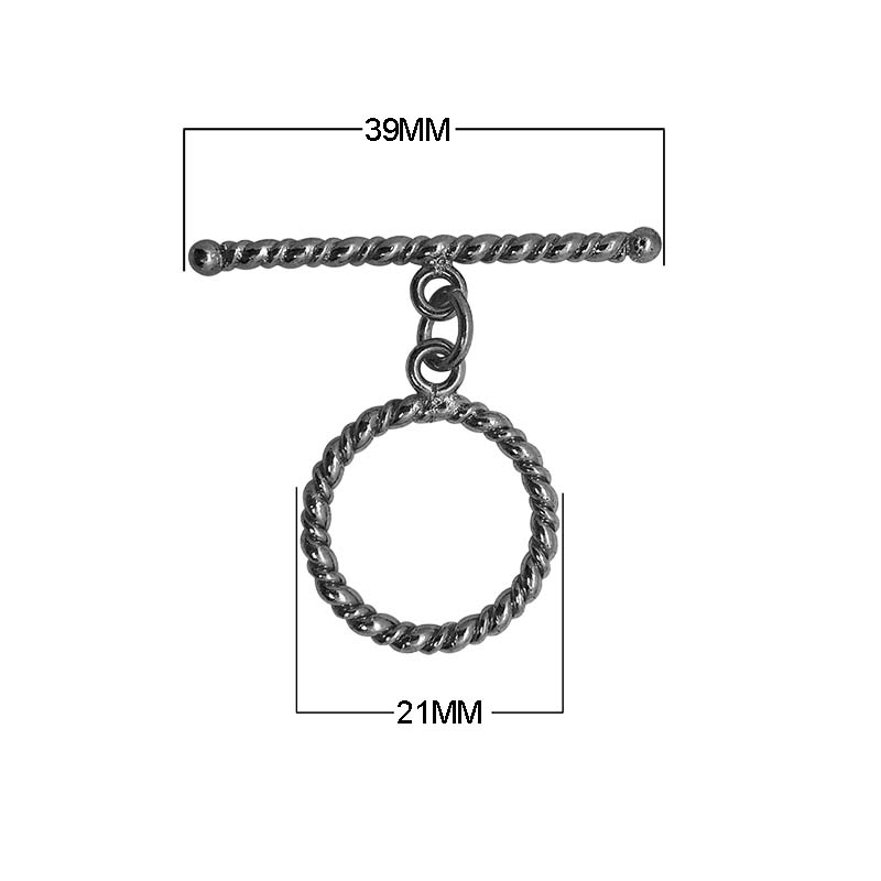 Black Rhodium Overlay twisted rope toggle clasp, handcrafted in India for wholesale jewelry making.