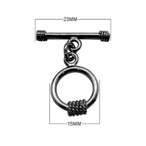 Black Rhodium Overlay circular toggle clasp with wrapped detail, handcrafted in India for wholesale jewelry designs.