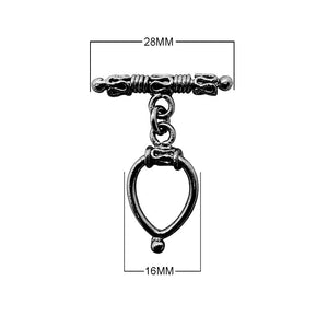 Black Rhodium Overlay teardrop toggle clasp with decorative bar, handcrafted in India for wholesale jewelry designs.