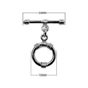 Black Rhodium Overlay toggle clasp with wrapped circular ring, handcrafted in India for wholesale jewelry findings.