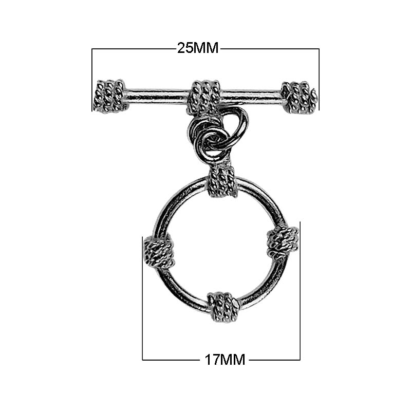 Black Rhodium Overlay toggle clasp with textured circular ring, handcrafted in India for wholesale jewelry making.
