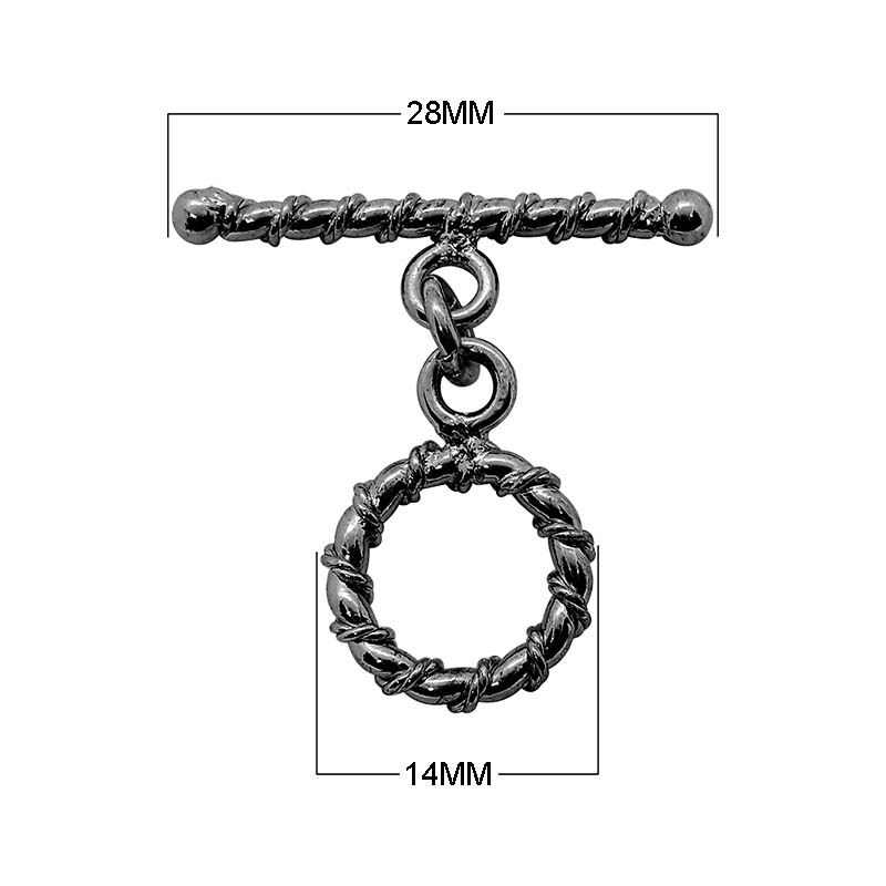 Black Rhodium Overlay twisted rope toggle clasp, handcrafted in India for wholesale jewelry findings.