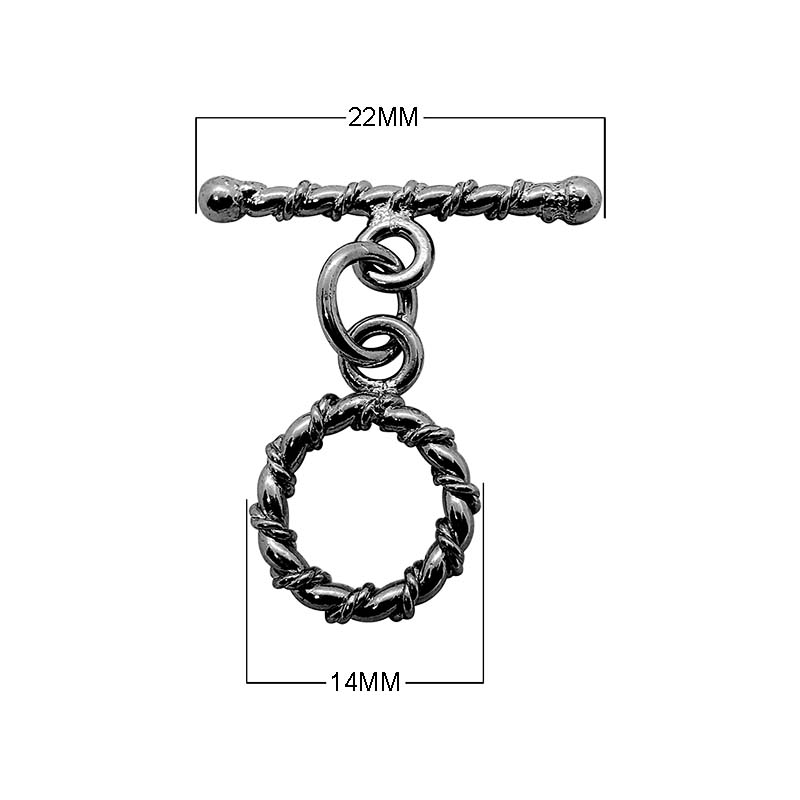Black Rhodium Overlay rope twist toggle clasp, handcrafted in India for wholesale jewelry findings.