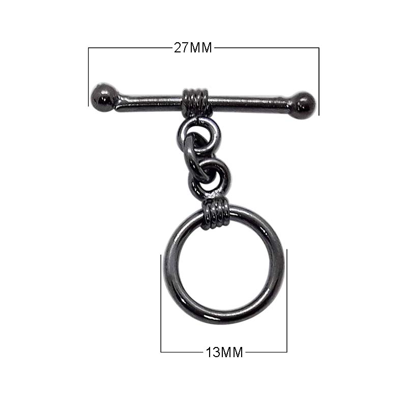 Black Rhodium Overlay wrapped circular toggle clasp, handcrafted in India for wholesale jewelry findings.