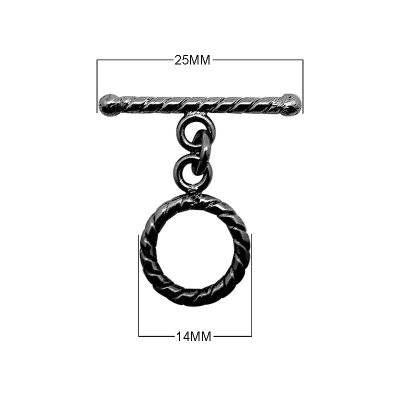 Black Rhodium Overlay twisted rope toggle clasp, handcrafted in India for wholesale jewelry designs.