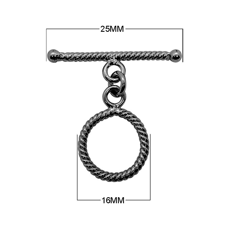 Black Rhodium Overlay toggle clasp with rope pattern circular ring, handcrafted in India for wholesale jewelry findings.