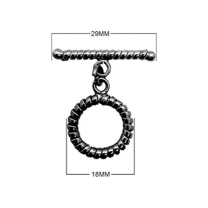 Black Rhodium Overlay textured circular toggle clasp with twisted bar, handcrafted in India for wholesale jewelry making.