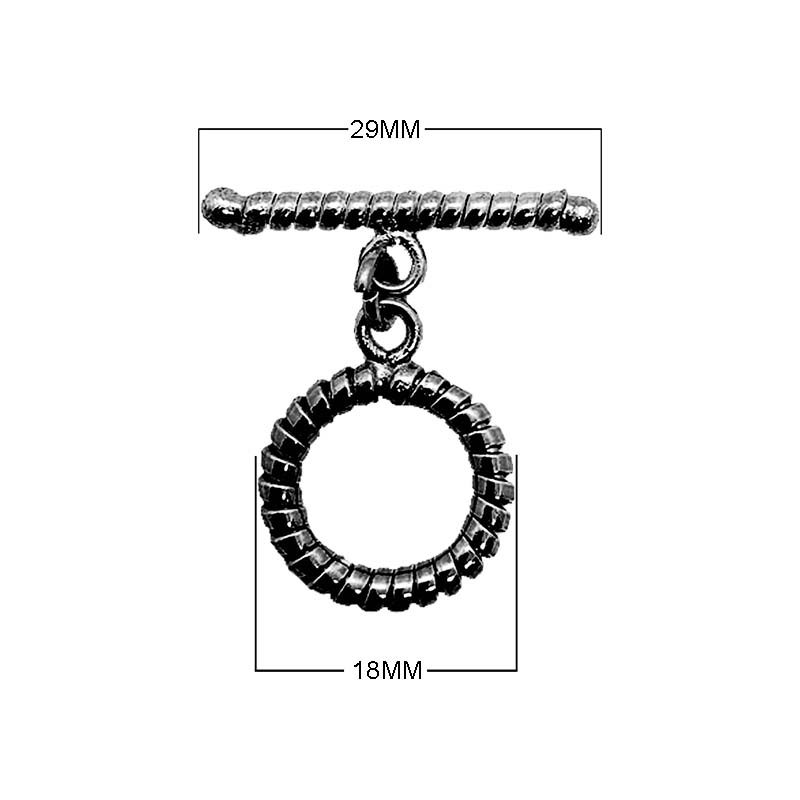 Black Rhodium Overlay textured circular toggle clasp with twisted bar, handcrafted in India for wholesale jewelry making.
