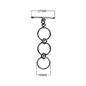 Black Rhodium Overlay toggle clasp with triple circular link design, handcrafted in India for wholesale jewelry findings.