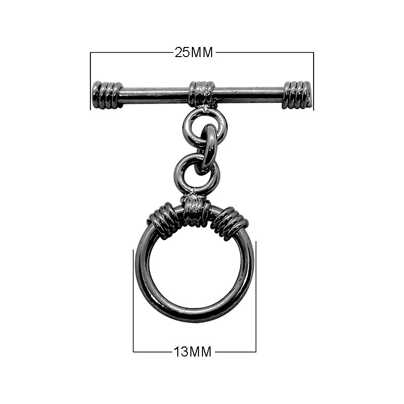 Black Rhodium Overlay toggle clasp with wrapped bar and circular connector, handcrafted in India for wholesale jewelry findings.