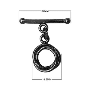 Black Rhodium Overlay toggle clasp with double loop circular connector and slim bar, handcrafted in India for wholesale jewelry findings.