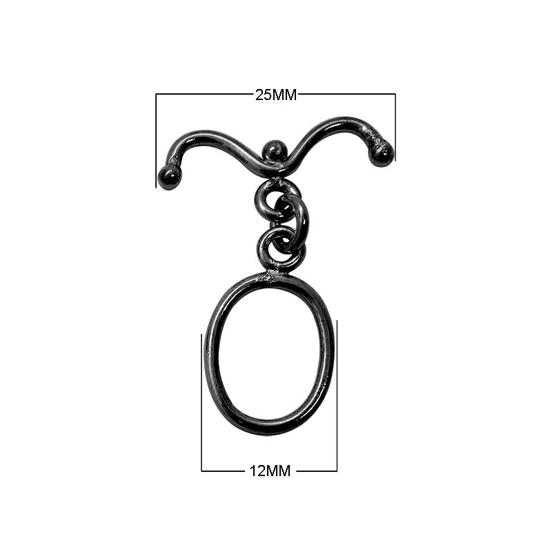 Wholesale Black Rhodium Overlay toggle clasp with curved bar and oval ring, handcrafted in India.