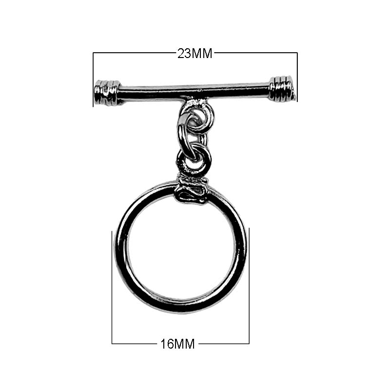 Wholesale Black Rhodium Overlay toggle clasp with circular ring and straight bar, handcrafted in India.
