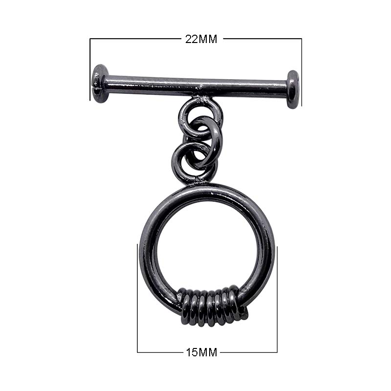 Wholesale Black Rhodium Overlay toggle clasp with coil-wrapped circular ring, handcrafted in India.
