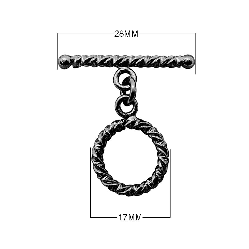 Wholesale Black Rhodium Overlay twisted toggle clasp with circular ring and matching bar, handcrafted in India.