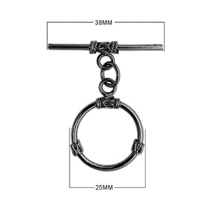 Wholesale Black Rhodium Overlay toggle clasp with circular ring and wrapped detailing, handcrafted in India.