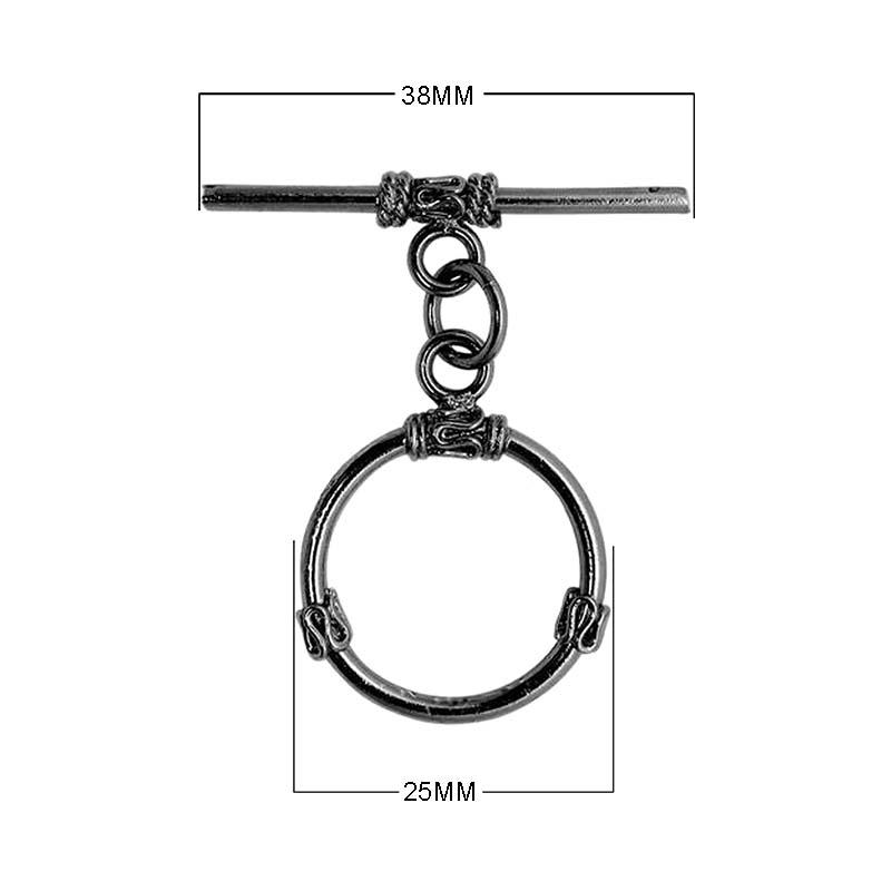 Wholesale Black Rhodium Overlay toggle clasp with circular ring and wrapped detailing, handcrafted in India.