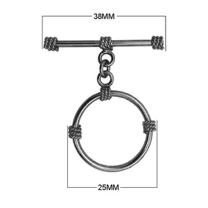 Wholesale Black Rhodium Overlay toggle clasp with rope-style wrapped detailing, handcrafted in India.