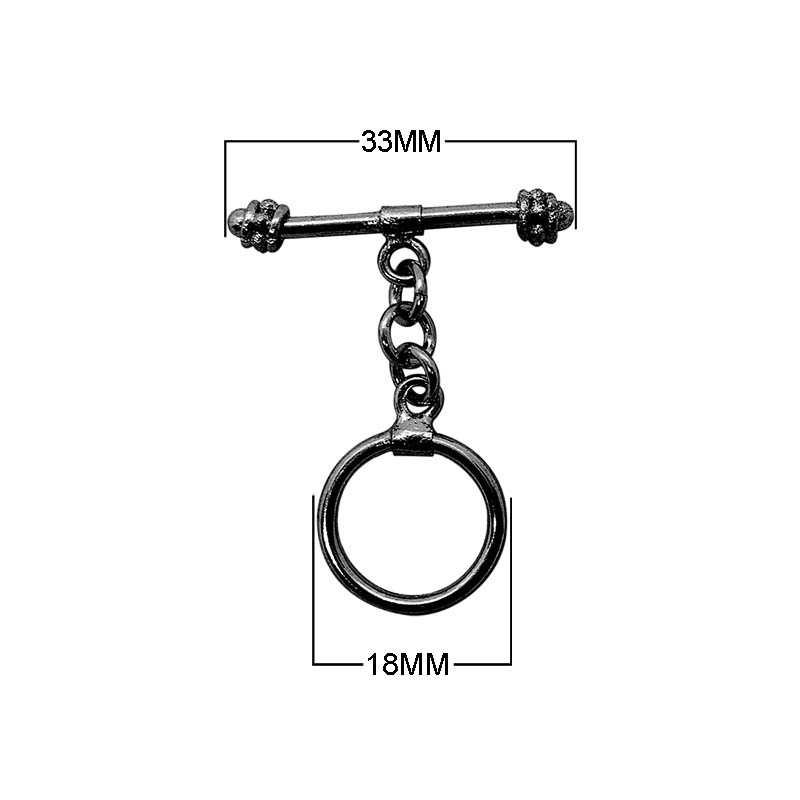 Wholesale Black Rhodium Overlay toggle clasp with circular ring and chain links, handcrafted in India.