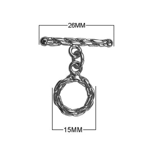 Wholesale Black Rhodium Overlay braided toggle clasp with twisted ring and bar, handcrafted in India.