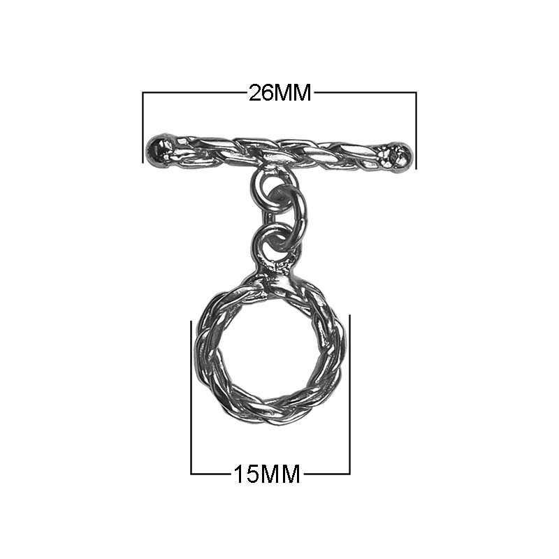 Wholesale Black Rhodium Overlay braided toggle clasp with twisted ring and bar, handcrafted in India.