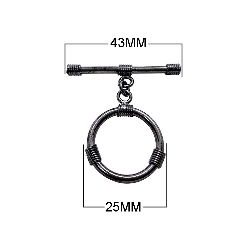 Wholesale Black Rhodium Overlay toggle clasp with circular wrapped detailing and straight bar, handcrafted in India.